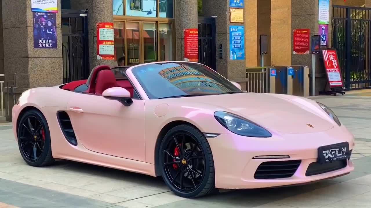 保时捷718全车贴膜ek film改色膜梦幻胭脂粉