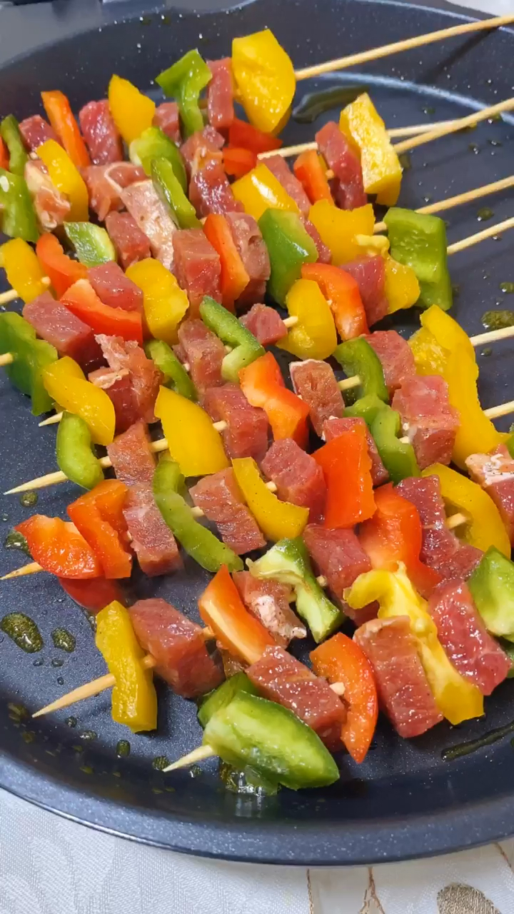 美食#彩椒牛肉串