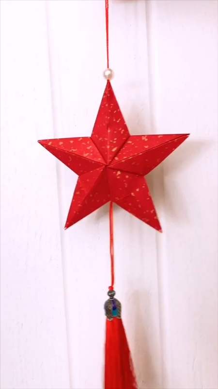 手工制作#过年了,做好看的五角星挂饰,挂家里超喜庆-全民小视频