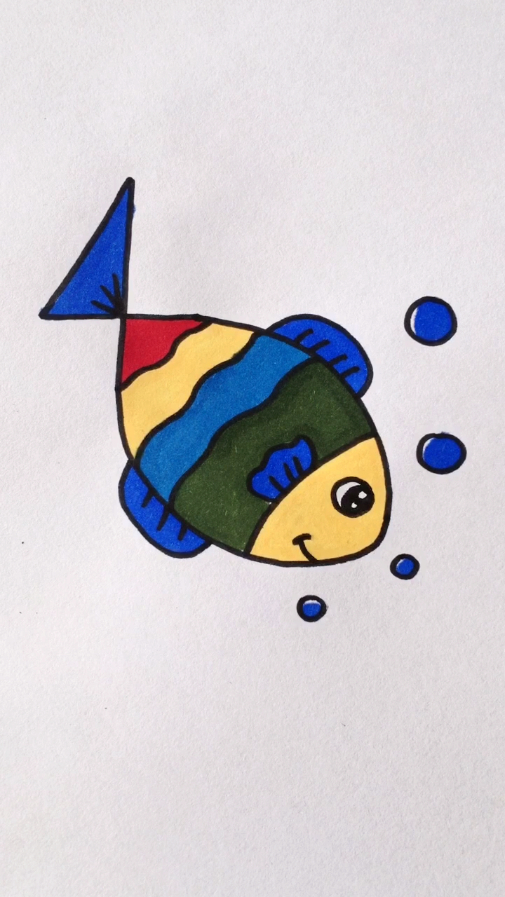 创意简笔画#数字4画小鱼