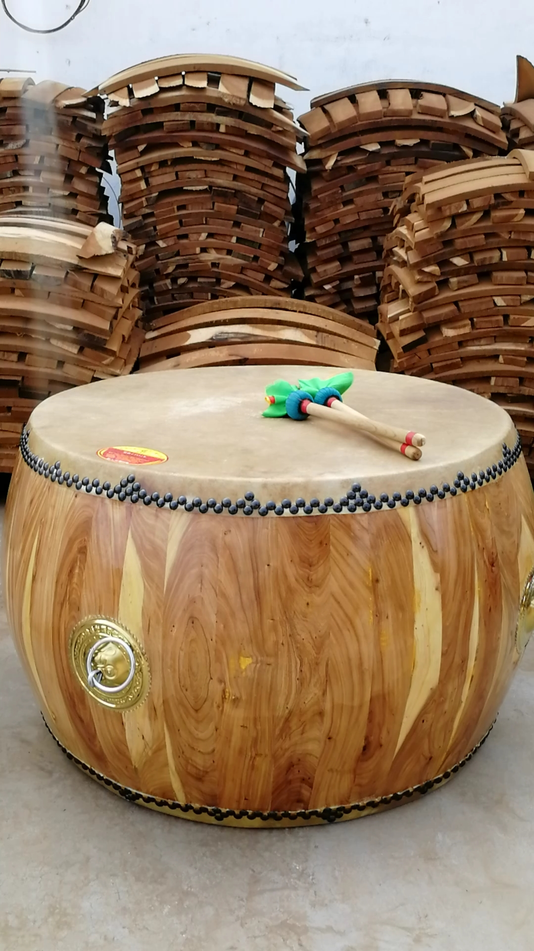 直径100榆木白茬特制鼓簧黄牛皮大鼓-度小视