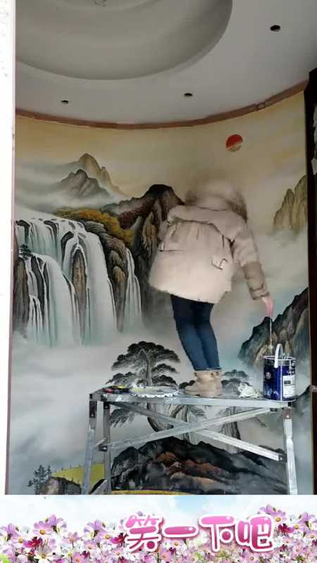 壁画师小姐姐人美气质佳,画画出手不凡,半成品都如此气势恢宏!