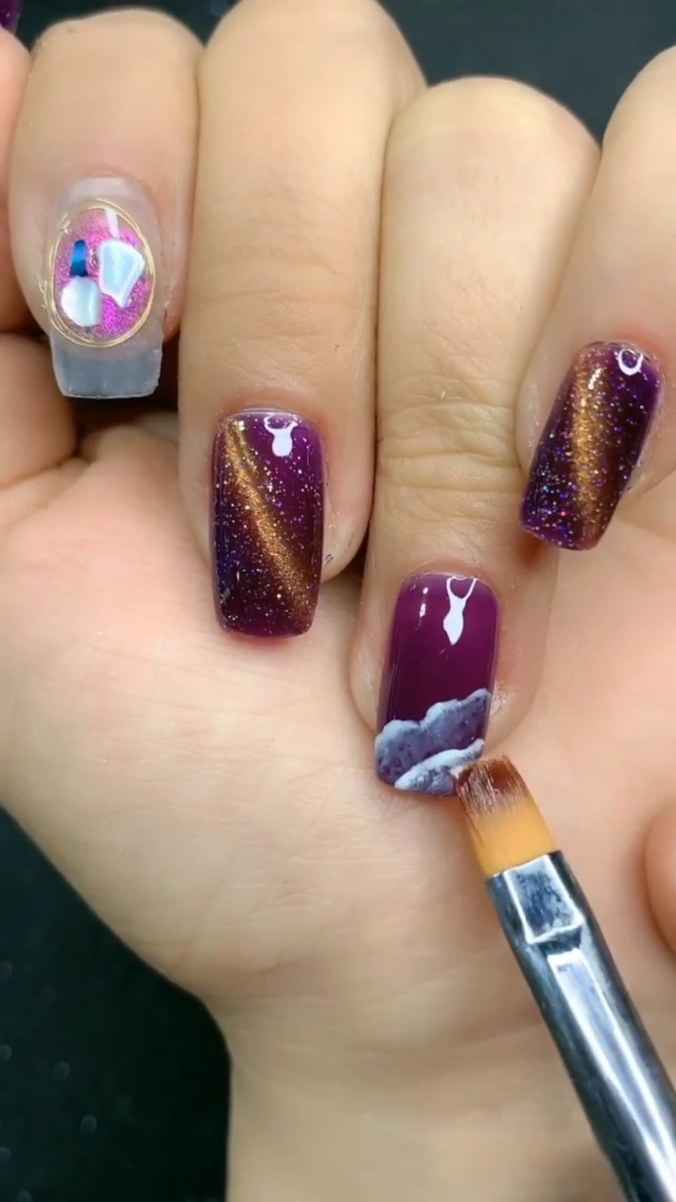 美甲美甲#紫色渐变山丘甲  太美了