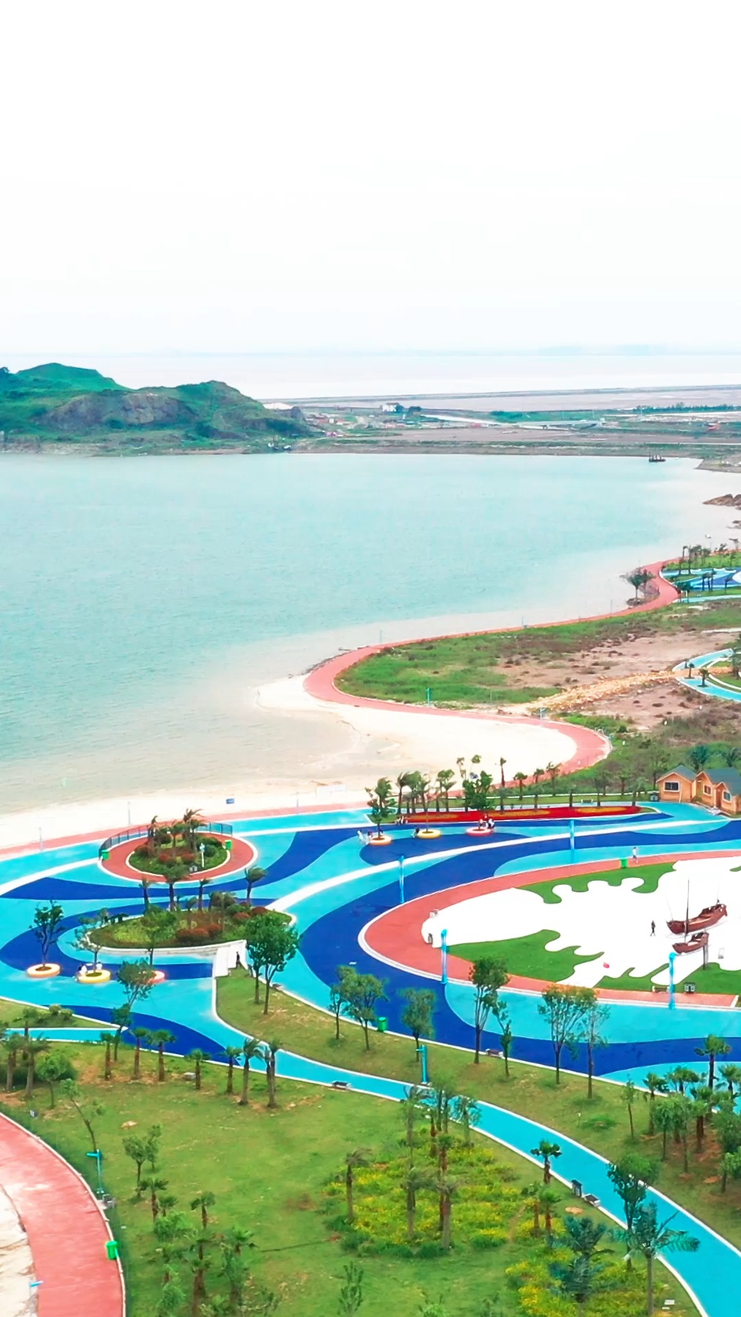 航拍第43集浙江头门港白沙湾海滨公园朝看日出暮观霞的网红打卡地一望